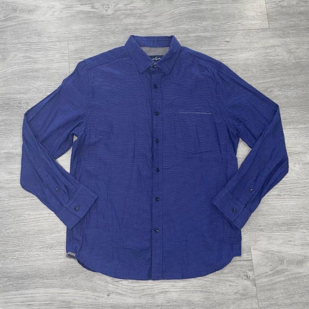 Robert Graham Shirt Men Medium ? Dot Button Up Long Sleeve Flip Cuff Preppy Blue